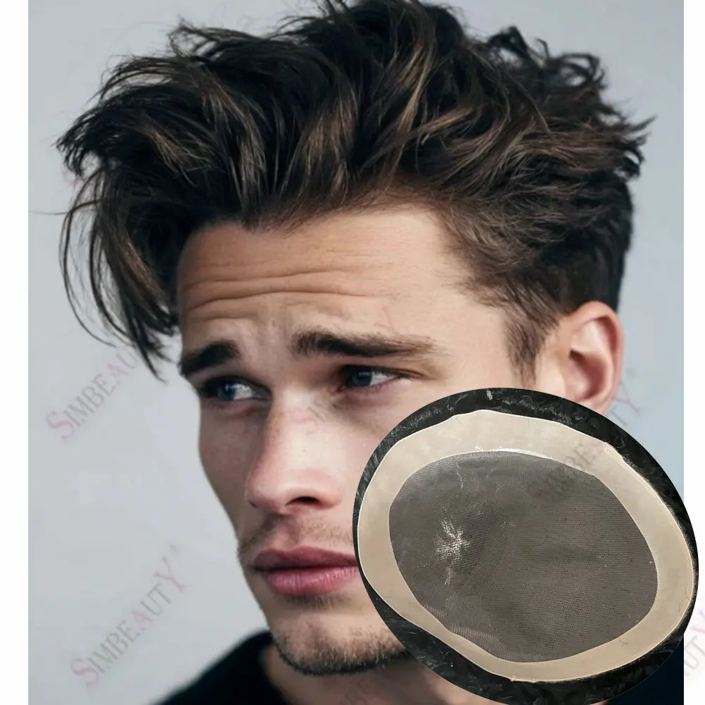 

Мужской дышащий моно-тупе из NPU с прочной основой, 100% европейские человеческие волосы, 6-дюймовая система замещения для мужского волосного протеза