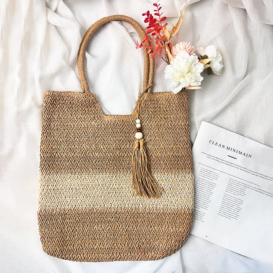 

Женская сумка через плечо большой вместимости, летняя соломенная тканая сумка, модная женская лоскутная дизайнерская пляжная сумка, сумка-тоут Bali Shopper