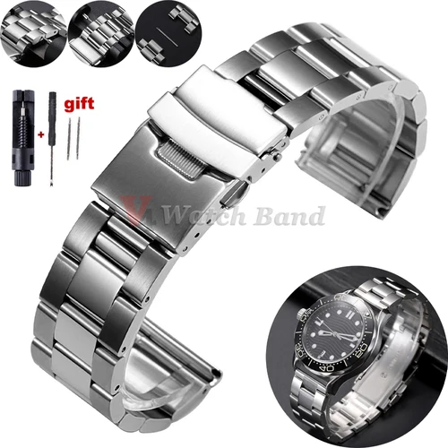Correa de reloj Universal para buceo Rolex, pulsera de Metal para Omega de 20mm, 22mm, 24mm, 26mm y 28mm, correa de acero inoxidable sólido para Seiko