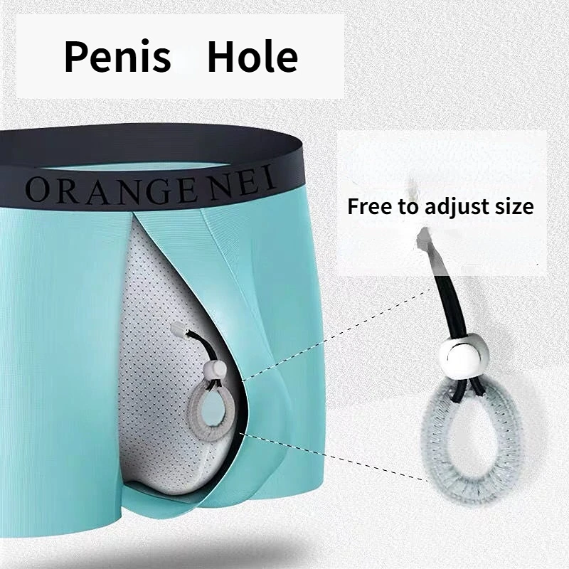 

Man Sexy Underwear Bulge Penis Pouch Boxers Front Open Hole Interior Health Care Foreskin Glan Exposed Friction Sheath Trunks