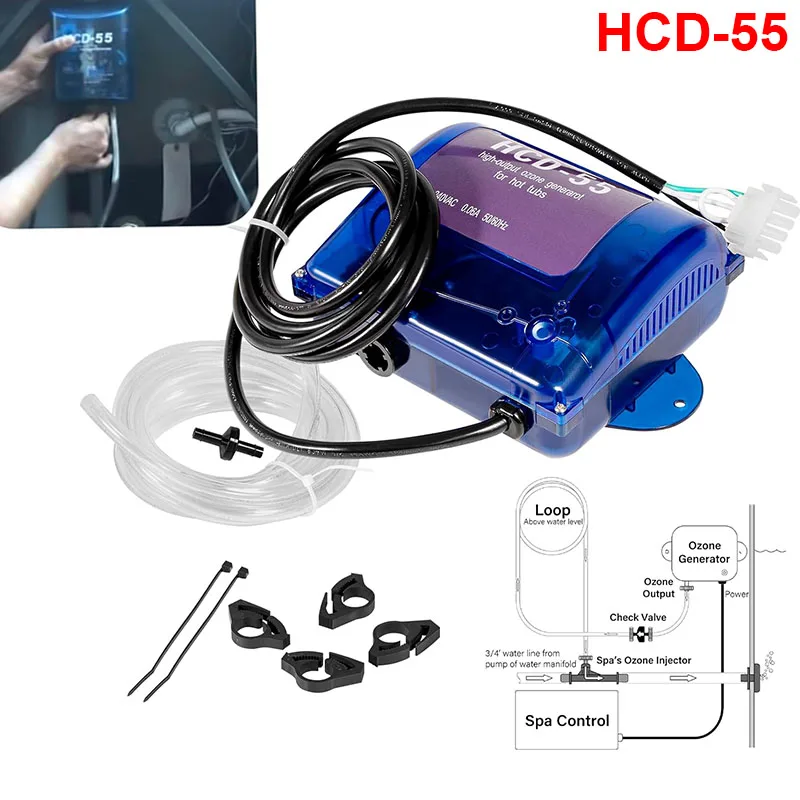 

HCD-55 Spa Ozonator Kit: Hi-Output Ozone Generator Replacement for Clarathon for Hot Tubs & Swim Spas - Universal: 120V / 240V