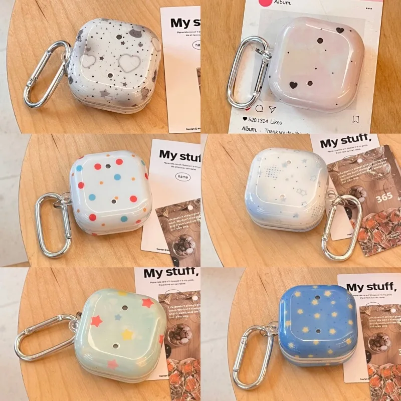 

Dreamy Heart Polka Dot Stars Case for Samsung Galaxy Buds 4 Pro Buds3 FE 2Pro Live FE Core Protective Earphones Cover with Hook