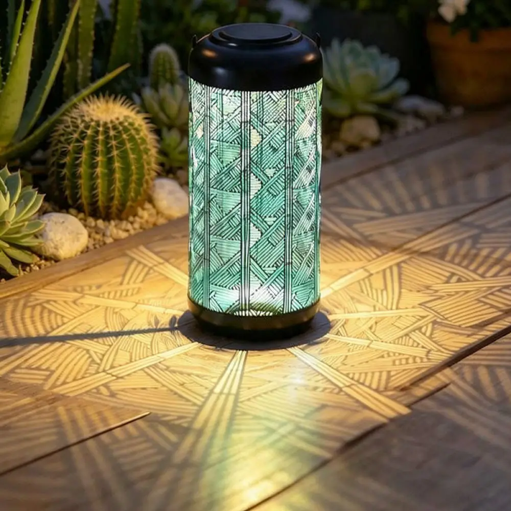 Outdoor Garden Blue Solar Iron Lantern Hollow Pattern Decorative Light Waterproof Metal Landscape Lamp For Yard Patio