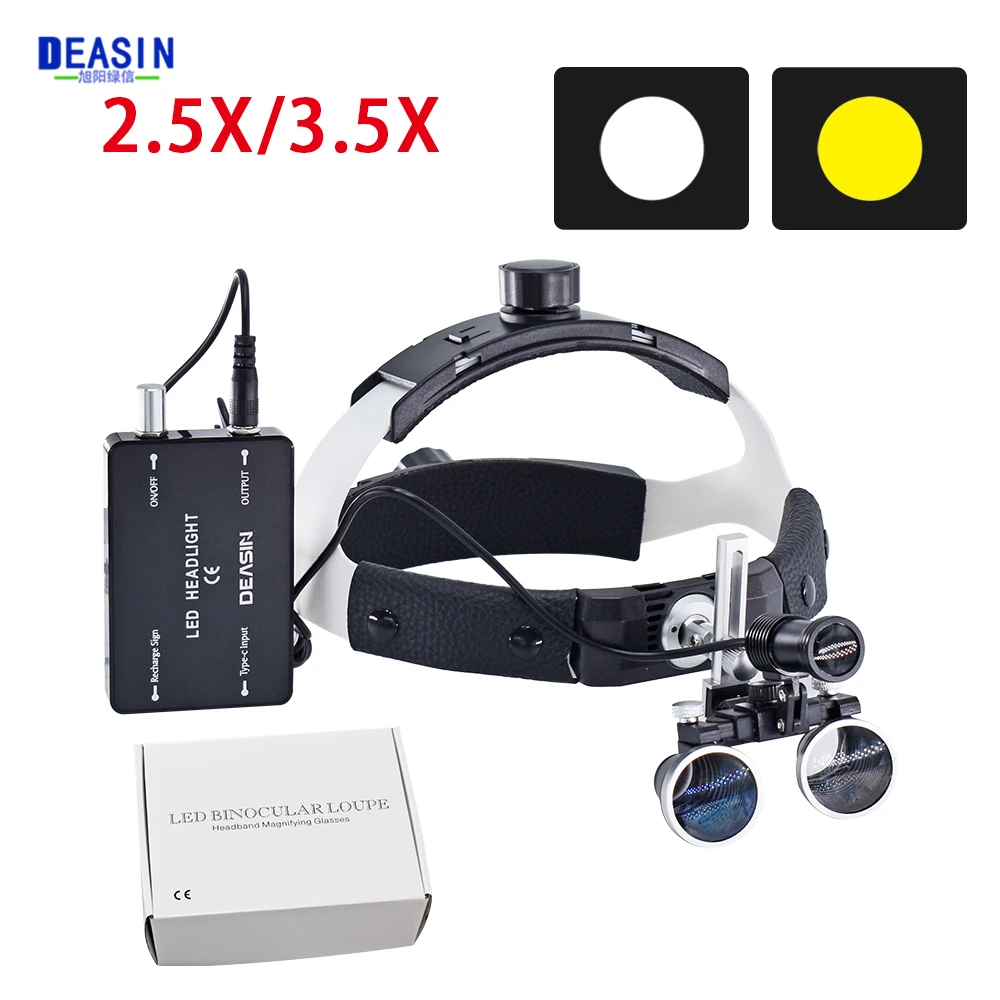 

2.5X/3.5X Dental Binocular Loupes Black Headband 5W LED Medical Dentistry Headlight Head Examination Lamp Dentistry Tools