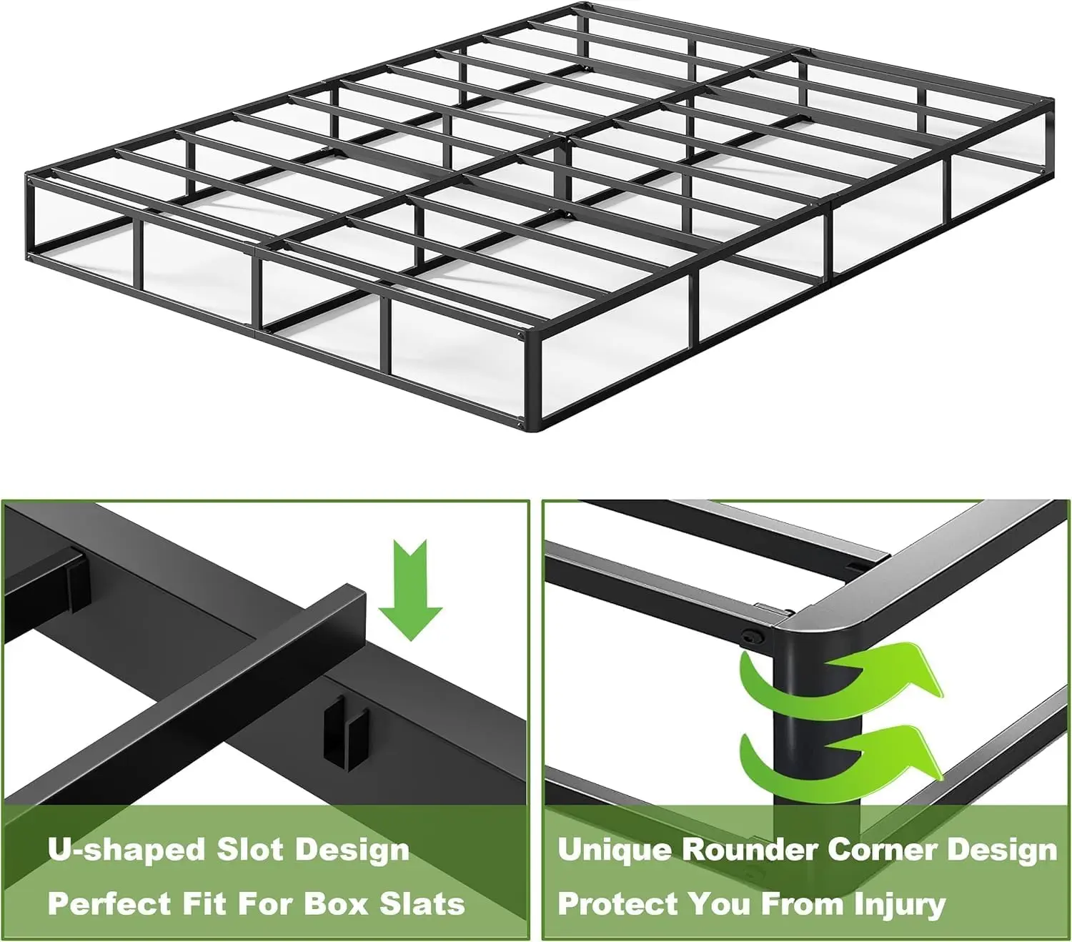

King Box Spring Only, 5 H Low Profile Heavy Duty Metal Structure With Easy Clean Fabric Bed Cover, Non-Slip, Noise Free, Easy