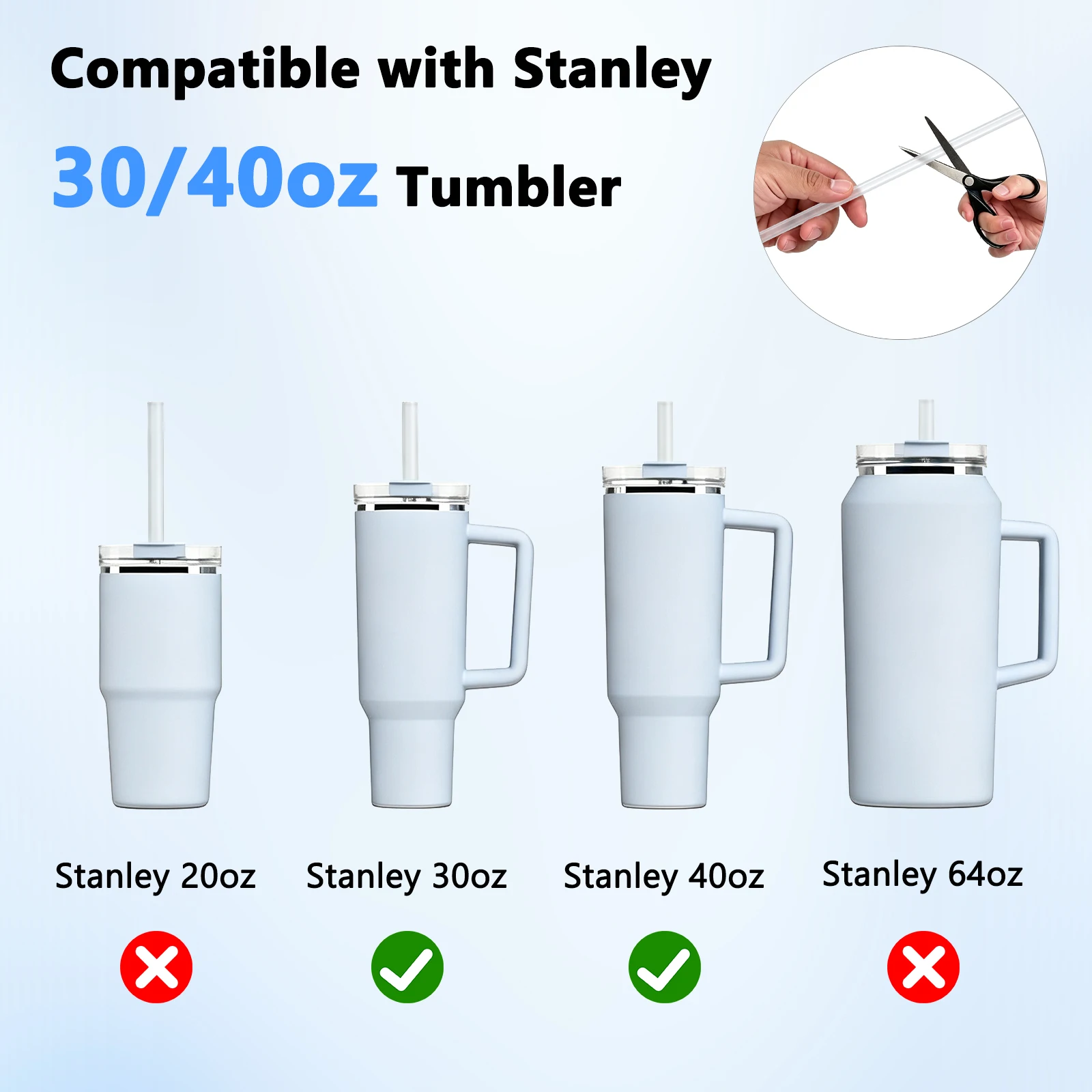 31cm 6Pcs Reusable Straw With 2Pcs Cleaning Brush Druable Flexible Safe Straw Replacement For Stanley 40 oz/30 oz Cup Tumbler