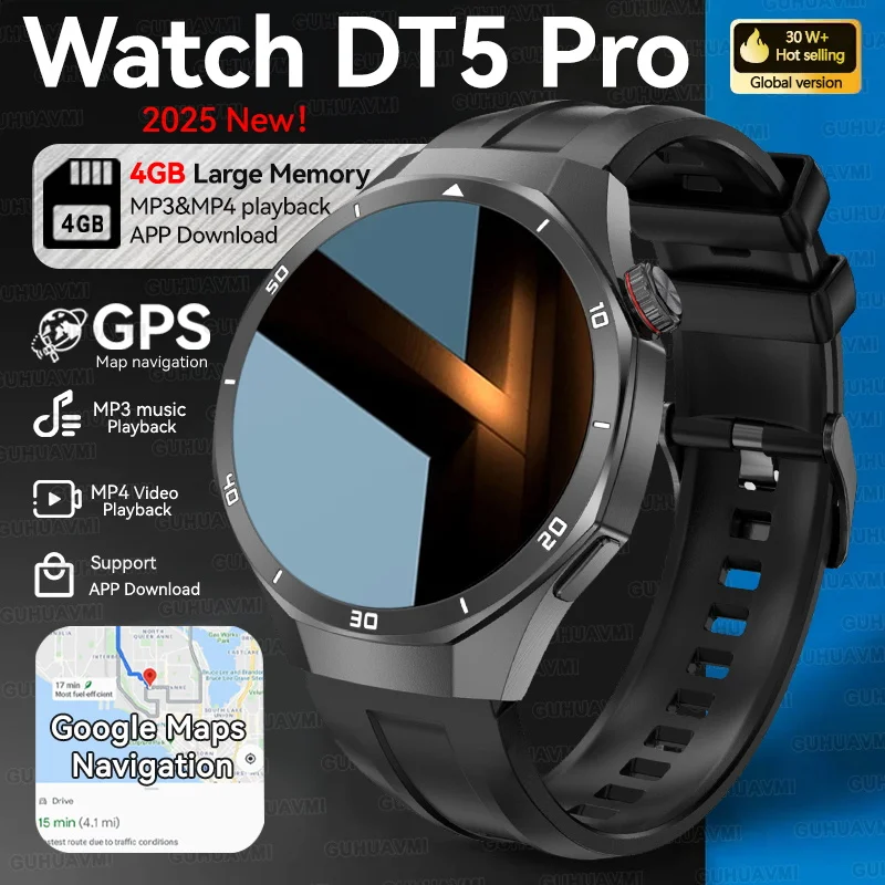 

2025Новые DT Watch 5 Pro SmartWatch для мужчин 4 ГБ памяти MP3 MP4 Воспроизведение GPS-навигация Приложение Загрузка 3D-меню Smartwatch для Android IOS
