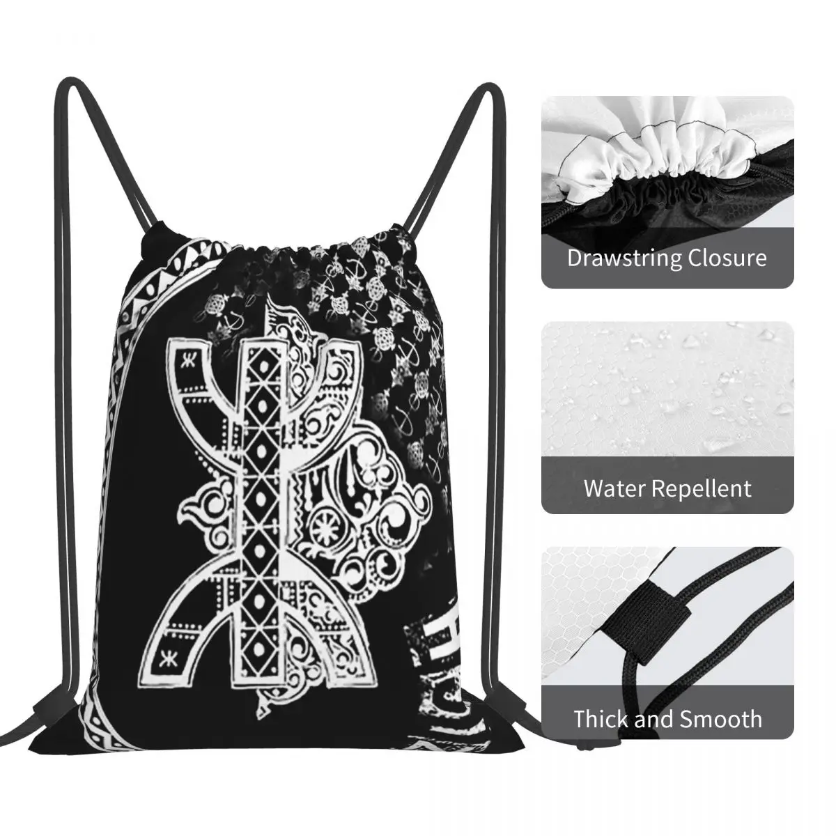 Creative Tifinagh Backpacks Multi-function Portable Drawstring Bundle Pocket Sports Bag Book Bags For Travel School