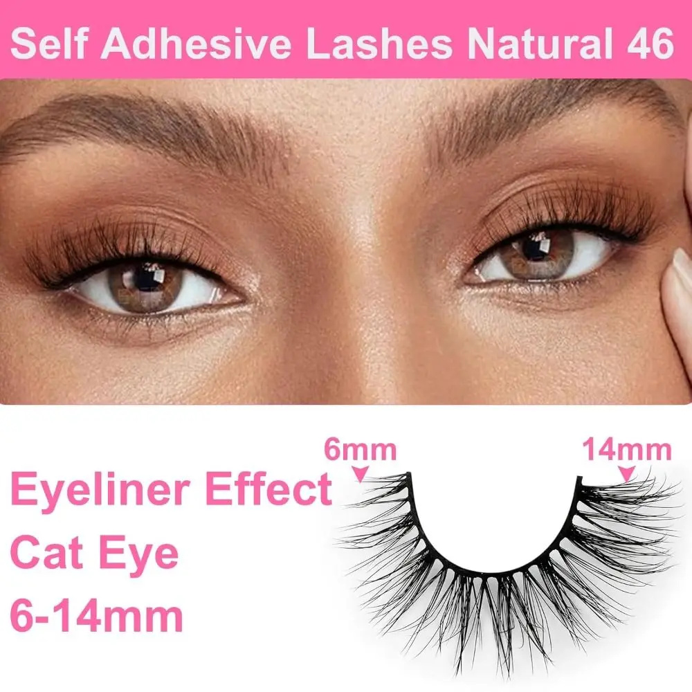 Pre Glued Self Adhesive Eyelashes Glueless Natural Look Cat Eye False Eyelashes Wispy C-Curl 8-11MM Fake Eyelashes Eye Extension