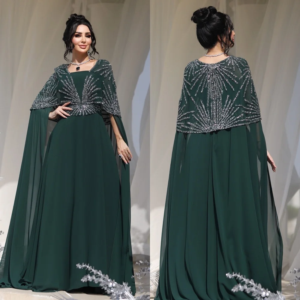 Customized Evening Dress Glitter Square Neck A-line Long Dresses Bespoke Occasion Elegant Party Wedding High Quality