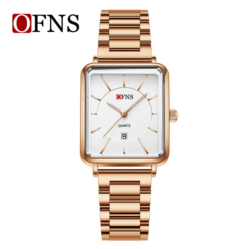 OFNS2025 New Women's Retro Square Watch Simple Three Needle Waterproof Calendar Display Light Luxury Elegant Quartz Watch Men's