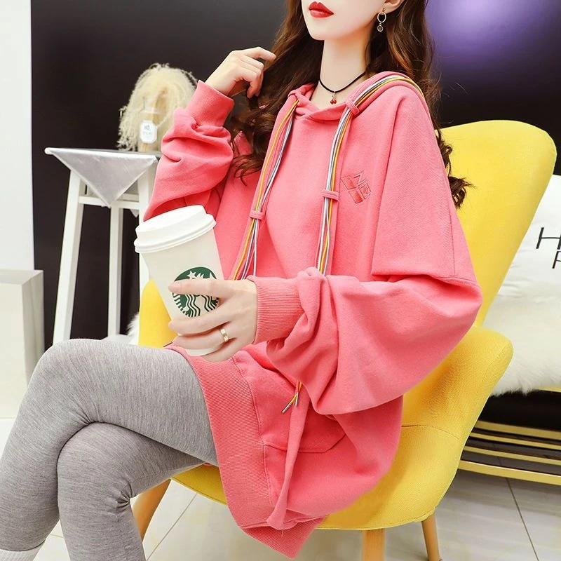 Women Hoodies 2026 New Autumn Long Sweatshirt Korean College Style Loose Casual Pullover Tops Streetwear