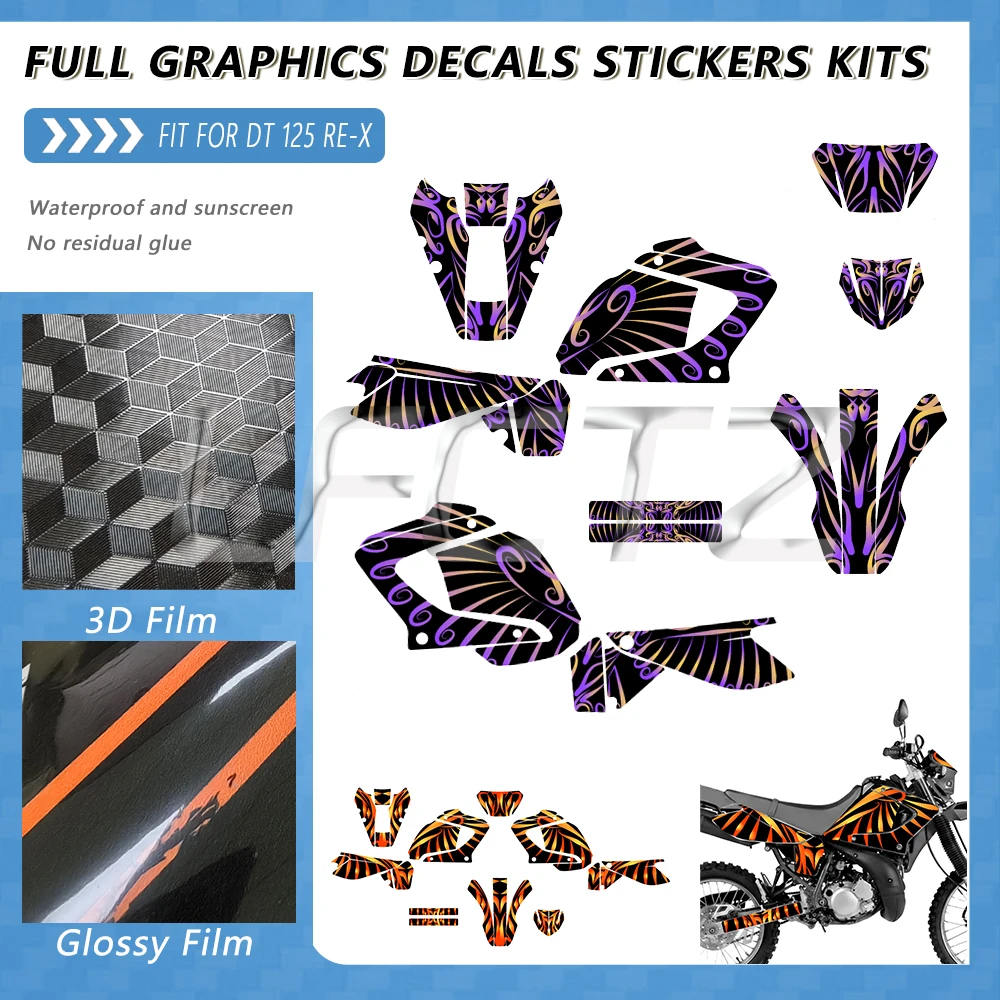 Number Name Custom Motorcycle Fairing Stickers Full Graphics Background Decals Kit Fit for YAMAHA DT125 DT 125 RE-X DT125RE X