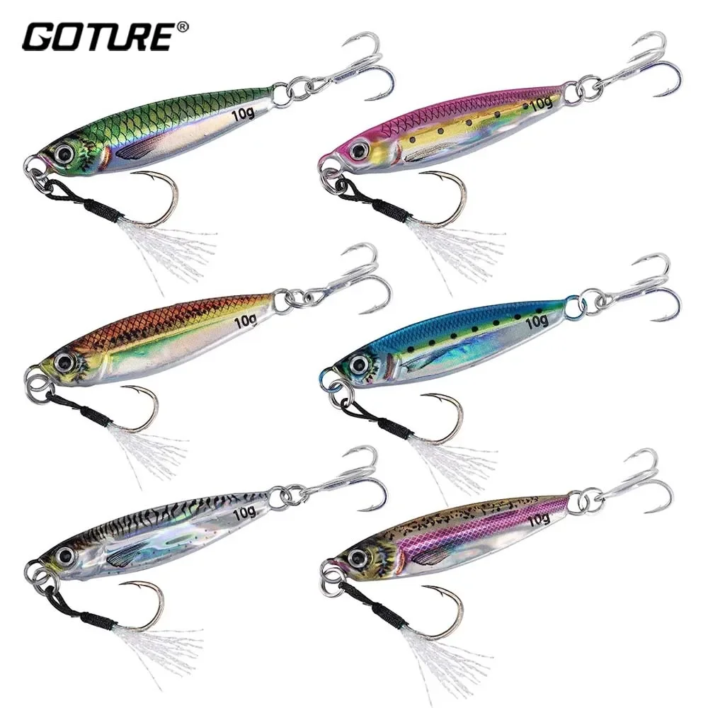 Goture 6pcs Saltwater Jigging Fishing Lure 7/10/15/20/25/30/40/60/80g with Assist Hook & Treble Hook Casting Spoon Hard Bait