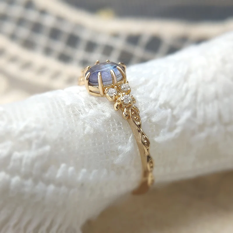 LAMOON Natural Gemstone Ring For Women Labradorite Cordierite 925 Sterling Silver Blue Stone Ring Gold Plated Fine Jewelry Bijou