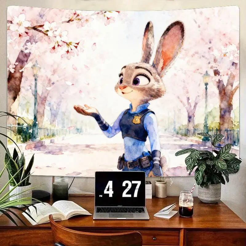 

1 шт. Zootopia Judy Hopps вишневый гобелен из полиэстера акварель настенное искусство эстетический мультяшный декор комнаты подарок для фанатов для девочек