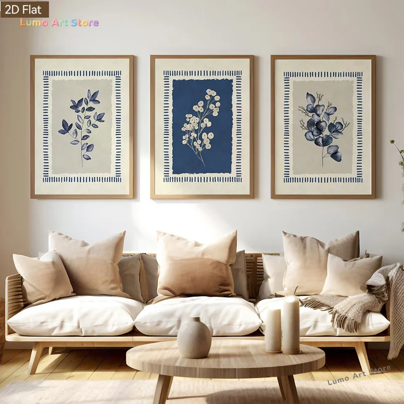 2D Flat, 3pcs Vertical Nordic Minimalist Baby's Breath Wall Art Suitable for Living Room Bedroom Entryway, Frameless Canvas B