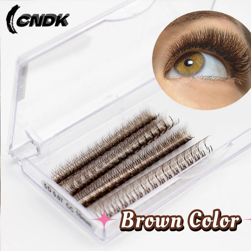 

Brown Colored Premade Loose Fans 5D 6D D Curl 500 Fans Thin Pointy Base Lash Extensions 8-15mm Mixed Russian Volume Lashes