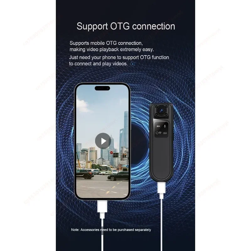 كاميرا صغيرة واي فاي 2K HD IR للرؤية الليلية مسجل فيديو الشرطة 180 °   عدسة قابلة للدوران، مشبك خلفي محمول، كاميرات فيديو IP رياضية خارجية