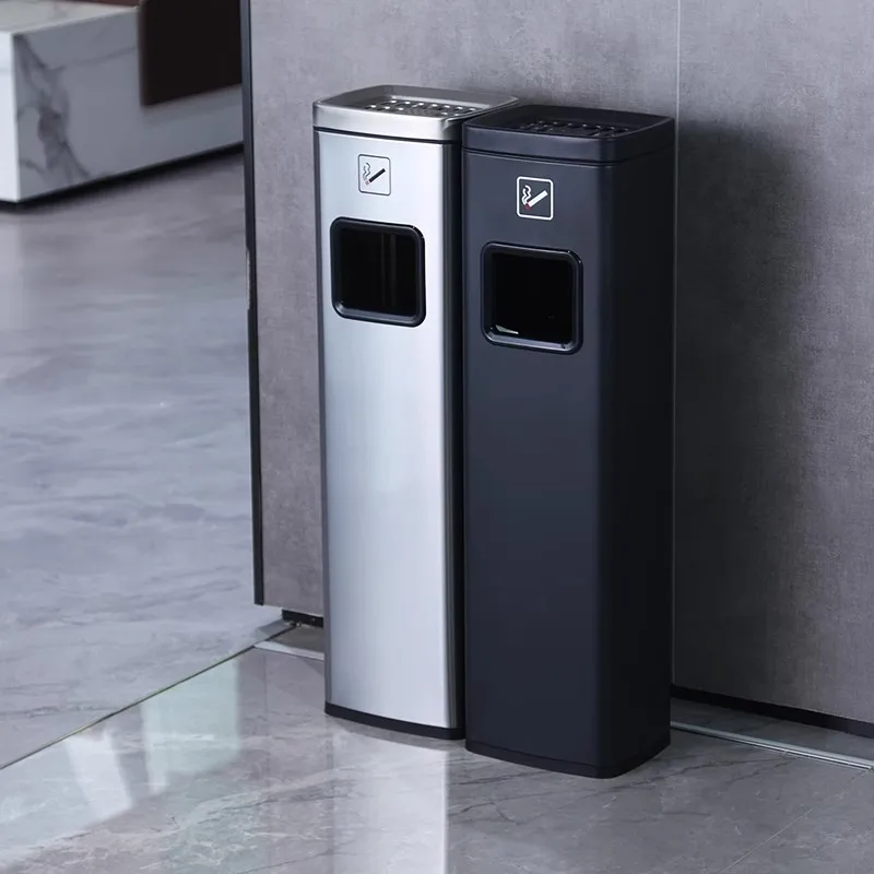 ‌Stainless Steel Cigarette Receptacle with Ashtray - Heavy Duty Floor Standing Ashtray for Hotel Lobby Elevator Corridor