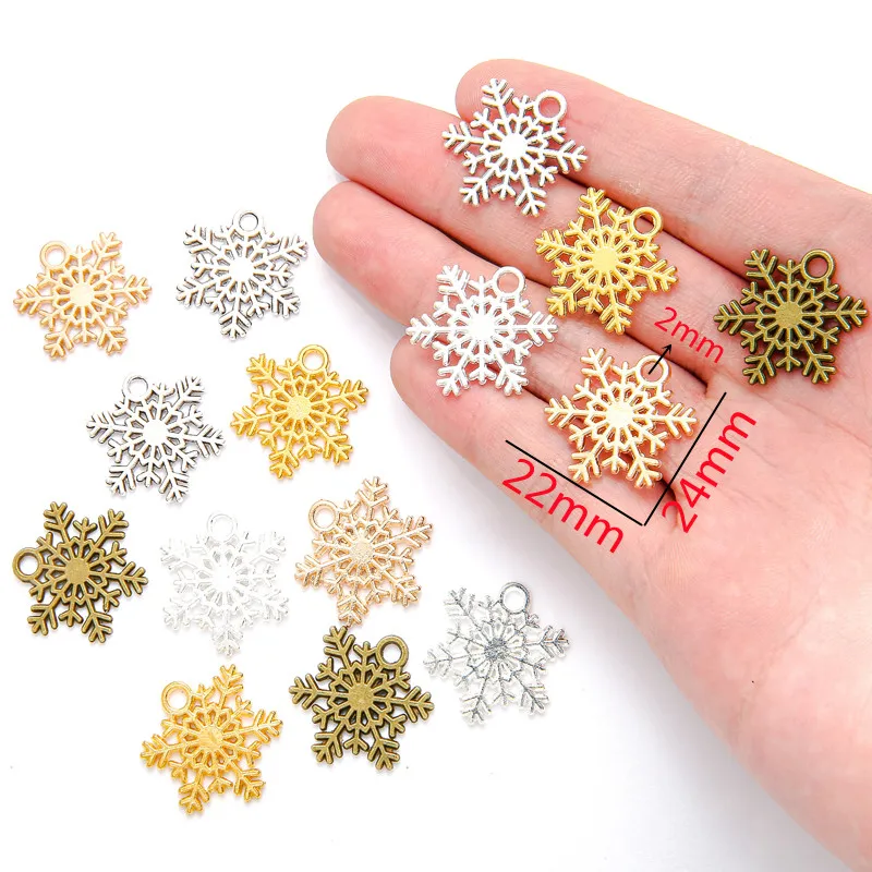 8Pcs 24*22mm 5 Color Charms Snow Snowflake Metal Alloy Pendants for Earring clothing accessories Jewelry Making DIY Handmade