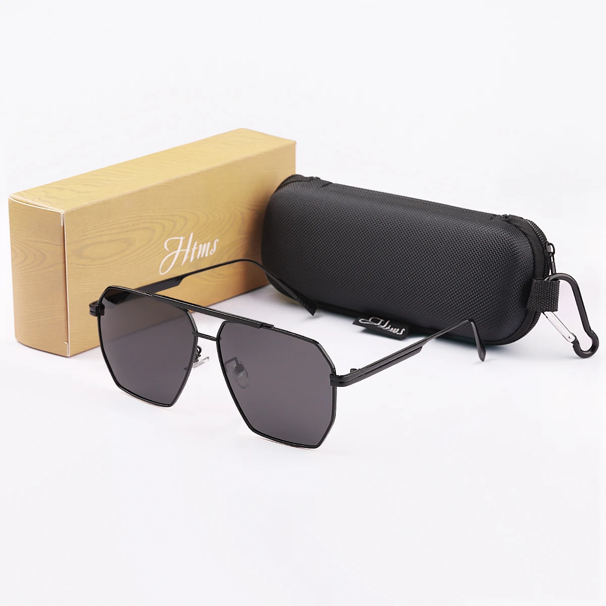

HTMS Double Bridge Frames Sunglasses Men's Fashion Large Frame Design Pilot Sunglasses Outdoor Fishing Driving Glasses