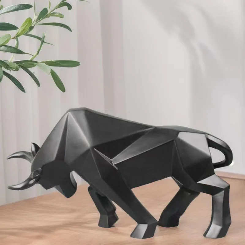 Resin Bull Statue Bison Sculpture Decoration Abstract Animal Figurine Room Desk Home Decoration Gift