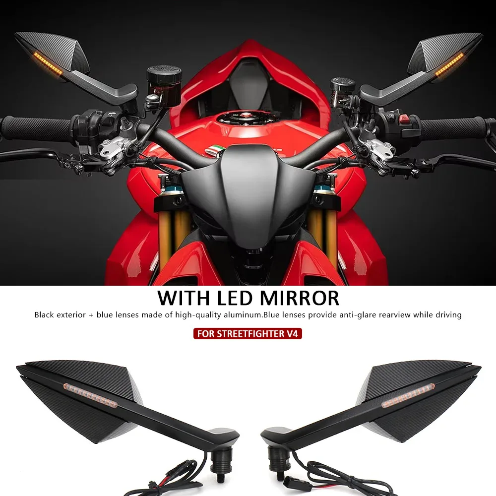 

New For Ducati Streetfighter V4 Motorcycle Accessories Blue lenses Side Rearview Mirrors With Turn Signal LED Light