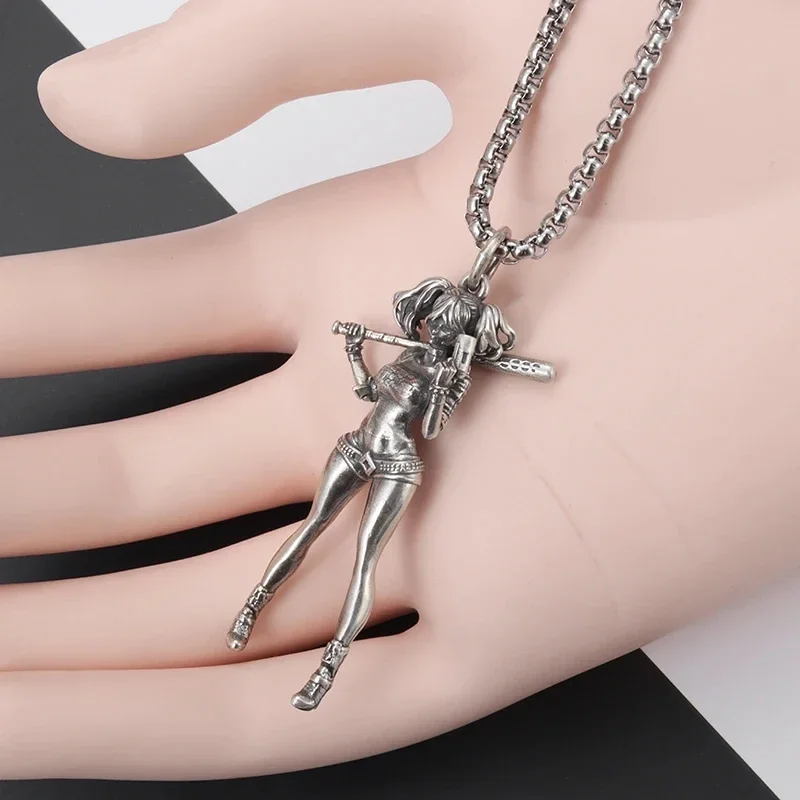 Fashionable and Sexy Female Baseball Player Statue Pendant Necklace Men and Women Hip-Hop Trend Jewelry Couple Gifts