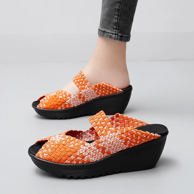 STRONGSHEN Women Handmade Woven Shoes Summer Wedge Heels Sandals Women Casual Shoes Breathable Sneakers Slip On Zapatos Mujer