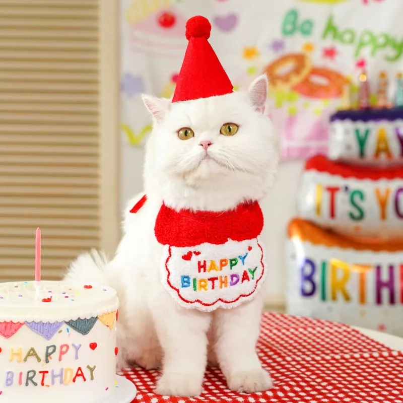 

10pcs Pet Dog Cat Birthday Solid Embroidery Accessories Dressing Bib Party Supplies Saliva Towel Felt Hat All Seasons Polyester