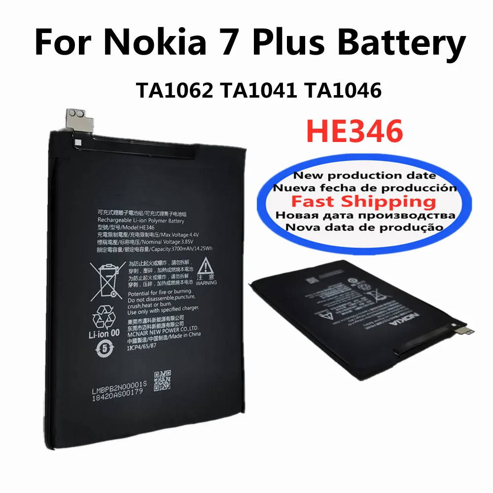 

3700mAh HE346 100% Original Battery For Nokia 7 Plus TA1062 TA1041 TA1046 HE 346 Phone Bateria Batteries Fast Deliver + Tools