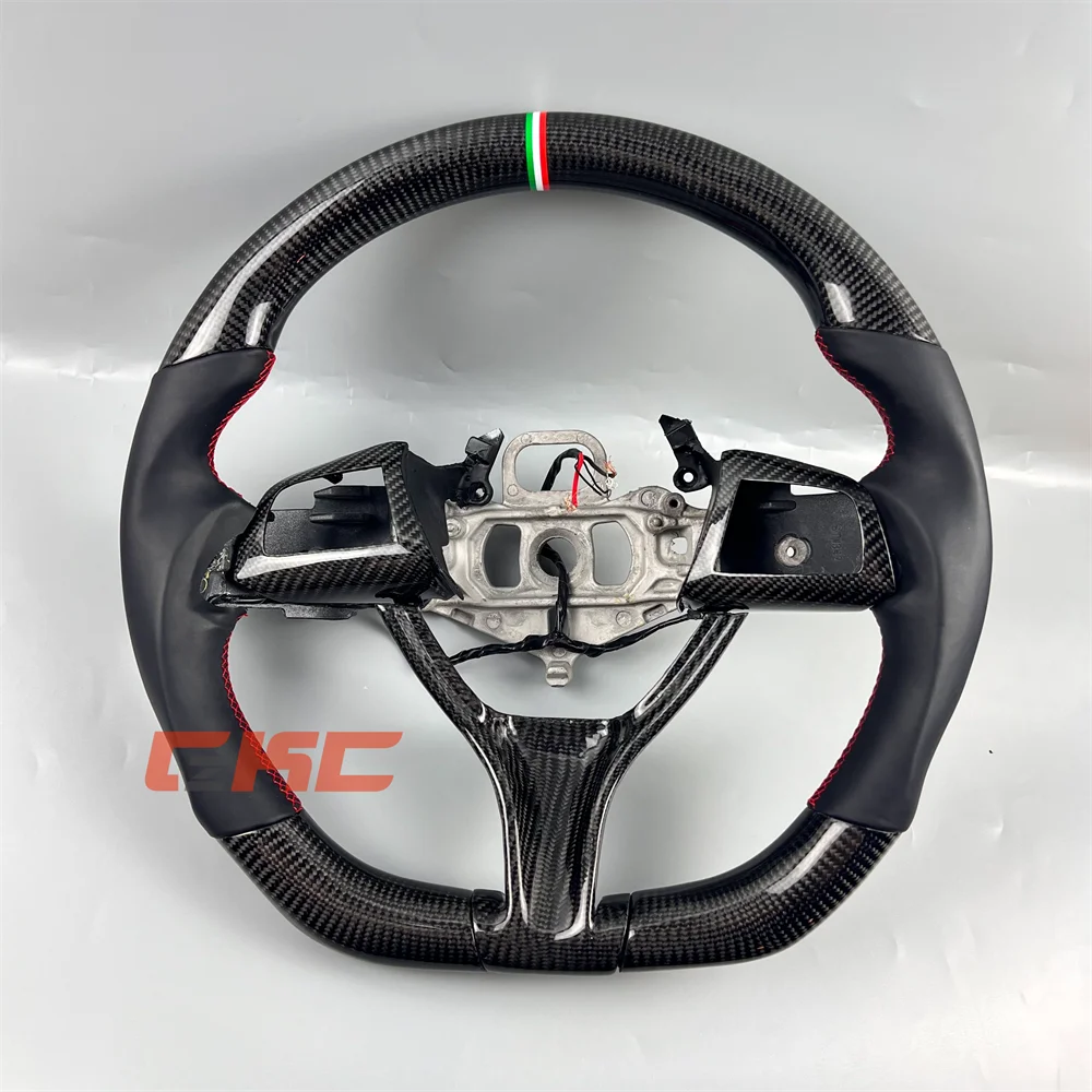 

Customized Black Carbon Fiber Perforated Leather white green red strip Steering Wheel for 2010 2011 2012 Maserati