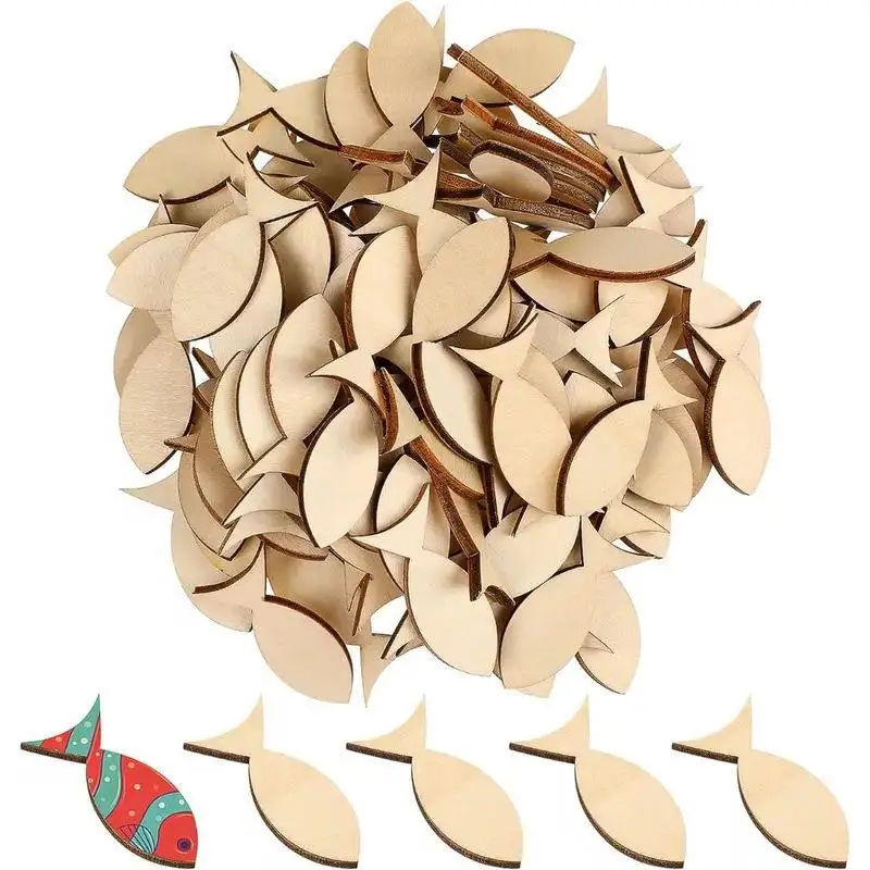 50 قطعة نجارة الخشب غير المكتملة شكل السمك شرائح الخشب الكتابة على الجدران الخشب نجارة الإبداعية DIY بها بنفسك اكسسوارات للحرف اليدوية القواطع الخشبية