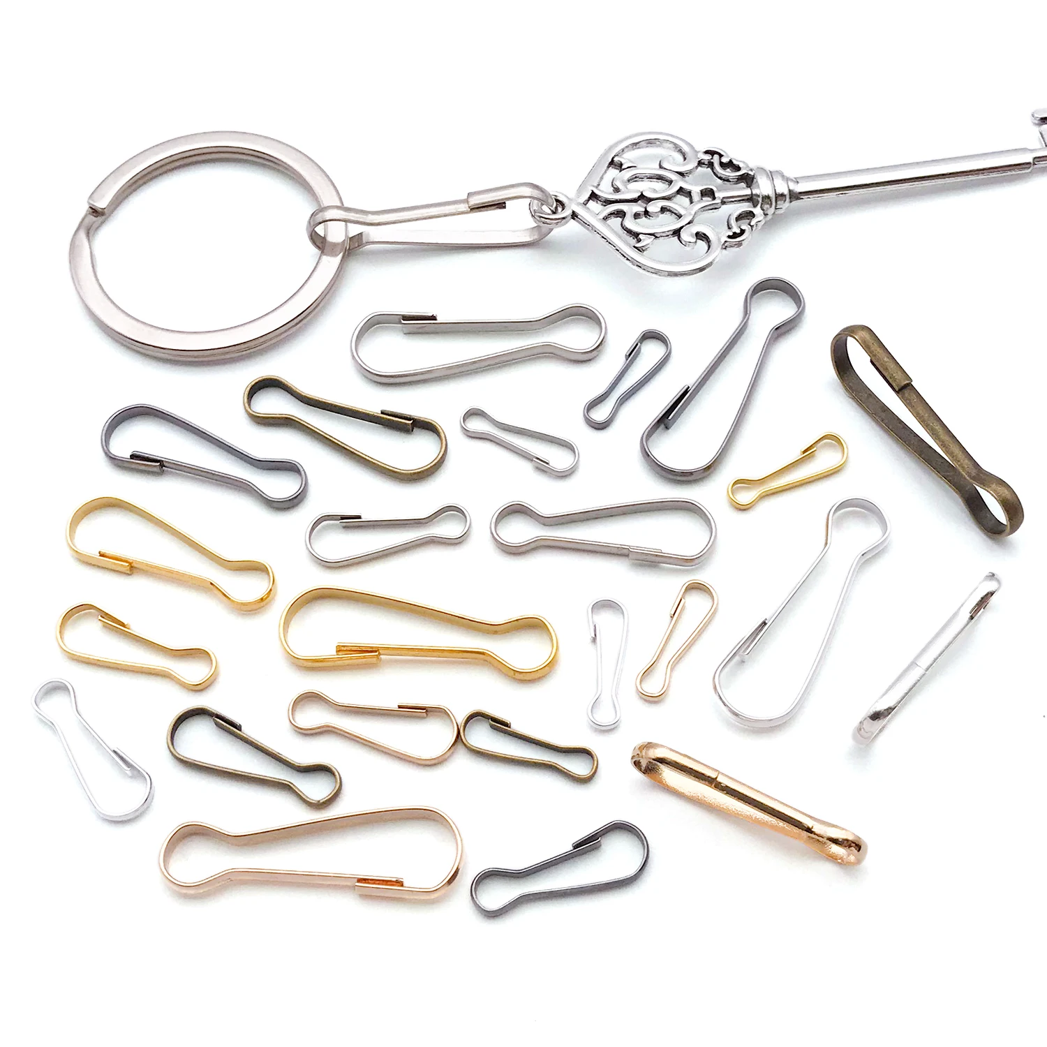 50pcs Iron Snap Spring Clip Clasp Keychain Buckle Hooks Rings Lanyards Hanging Keychaine Keyring Connector Accessories