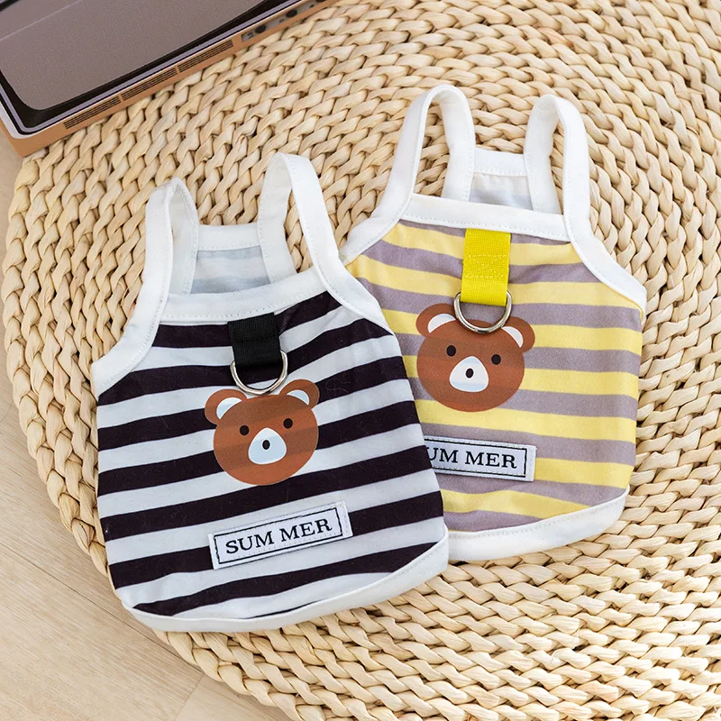 

Pet Dog Clothes Striped Bear Vest for Dogs Clothing Cat Small Traction Suspender Cute Thin Summer Boy Girls Pet Products 2024