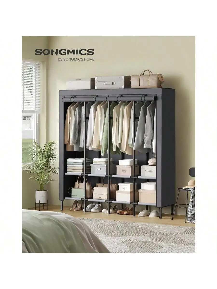 SONGMICS Wardrobe Closet, 67.3 Inch Large Capacity Portable Closet, Clothing Rack, 25 Mm Dia,Thick Steel Tubes, Clothes Organ