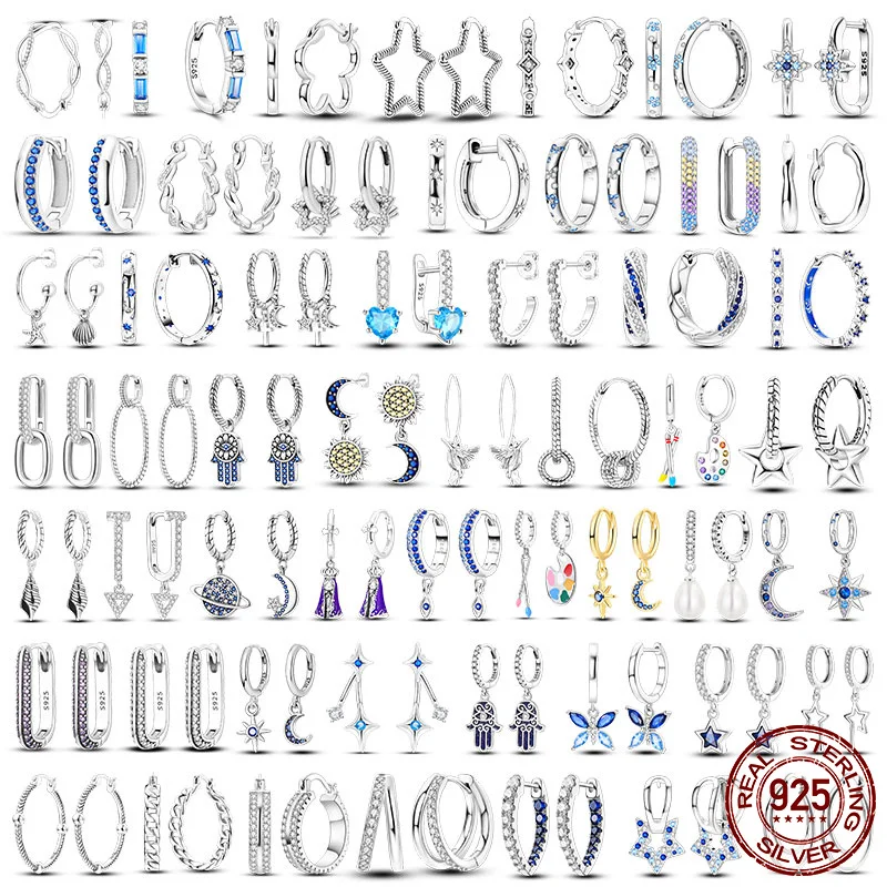 charms plata 925 Star Moon Sweet Cool Style Earring Butterfly Full Hoop Earring Heart Tassel Earring DIY Jewelry Make Women Gift