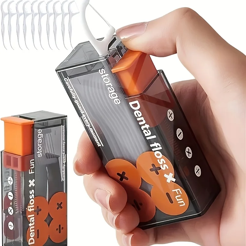 

Portable Floss Dispenser Includes 10Pcs Floss Automatic Ejectable Floss Organiser Oral Care Press-on Disposable Flossing Sticks