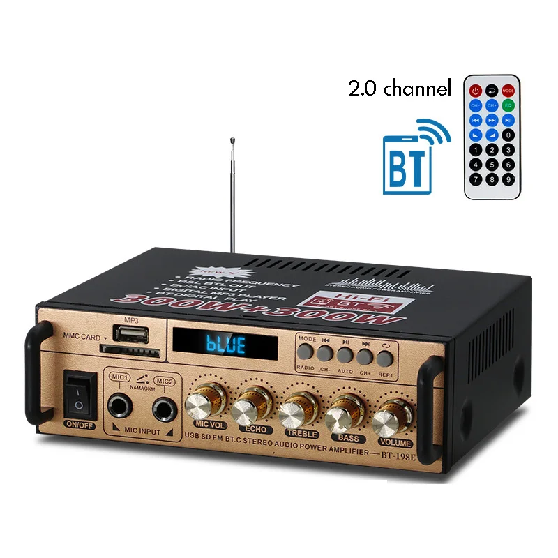 Bluetooth-Compatible 12V/220V Home Power Amplifier Wireless Power Amplifier Stereo Audio Amplifier for Home Theater Speaker