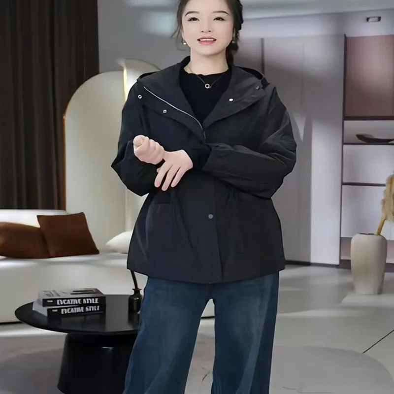 2026년 신상 후드 재킷 여성 캐주얼 윈드브레이커 조커 스타일 코트 봄 가을 여성 루즈 슬림 웨이스트 아우터웨어 여성 상의