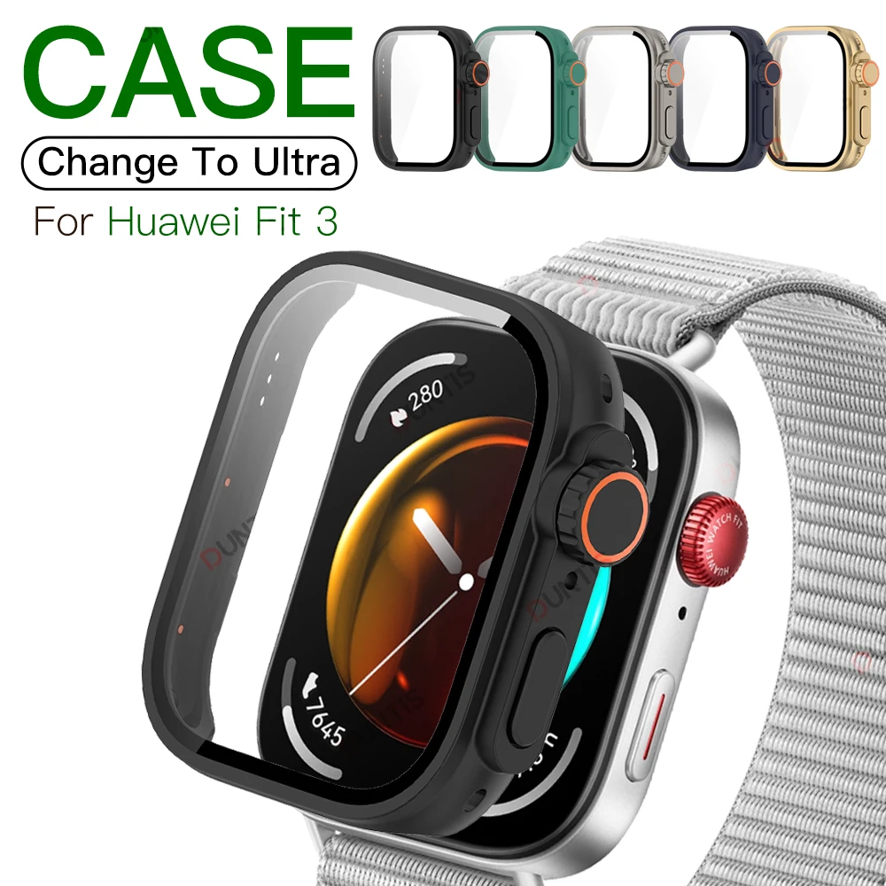 

PC Case+Glass For Huawei Watch Fit 3 Smartwatch Change to Ultra Screen Protector For Huawei Fit 3 Upgrade to Ultra2 Accessories