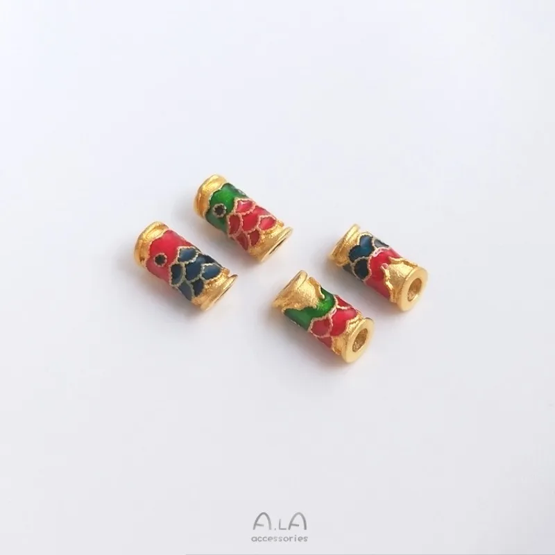 Sand Gold Burnt Blue Koi Bucket Beads Colored Enamel Carp Passepartout DIY Handmade Bead Jewelry String Decoration