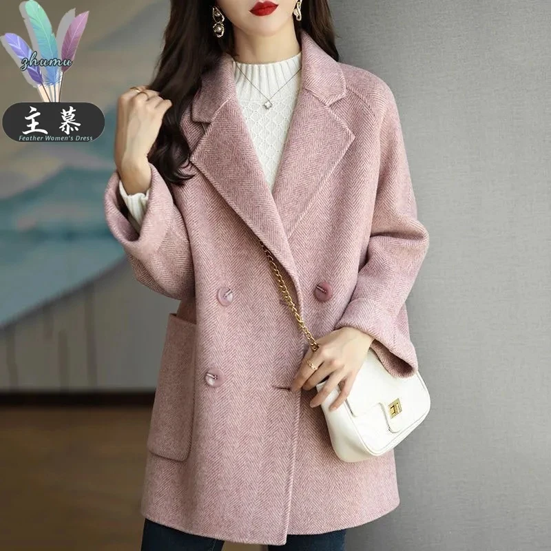 New Women\'s Wool Blends Blazer Coat Winter 2023  Autumn Fashion Elegant Mother Slim Long Woolen Outerwear Female Jacket 914