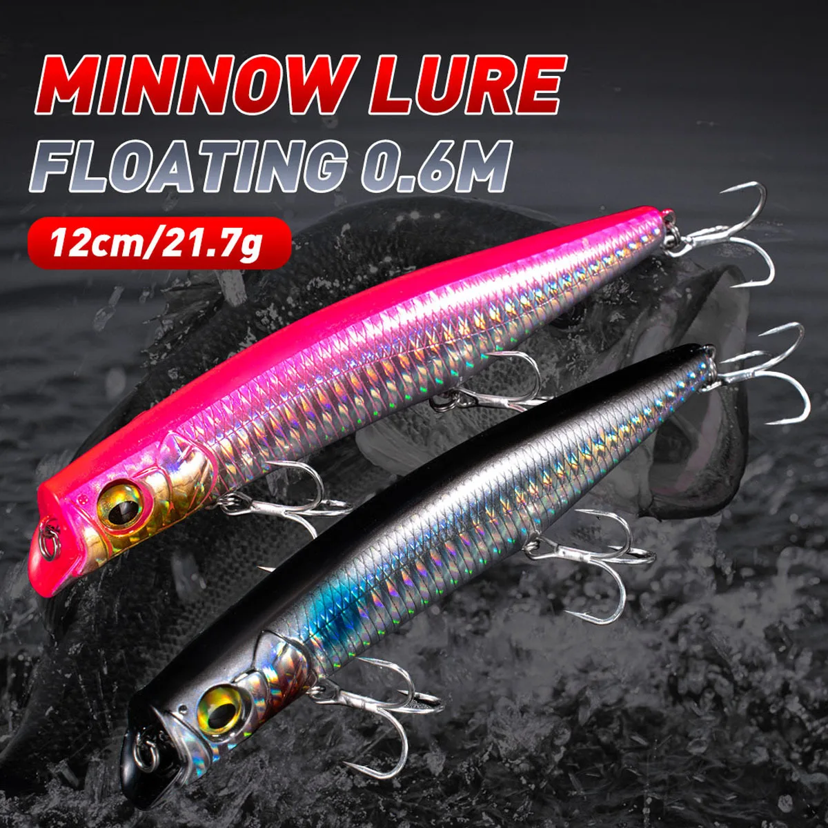 1pc Floating Minnow Bait 120mm 21.7g Fishing Lure Lip-Less Minnow Long Casting Wobblers Laser Stickbait for Pike Bass Pesca