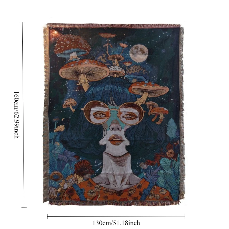 

Illustration Style Multifunctional Blanket for Camping Travel Picnic Sofa Nap Home Decor