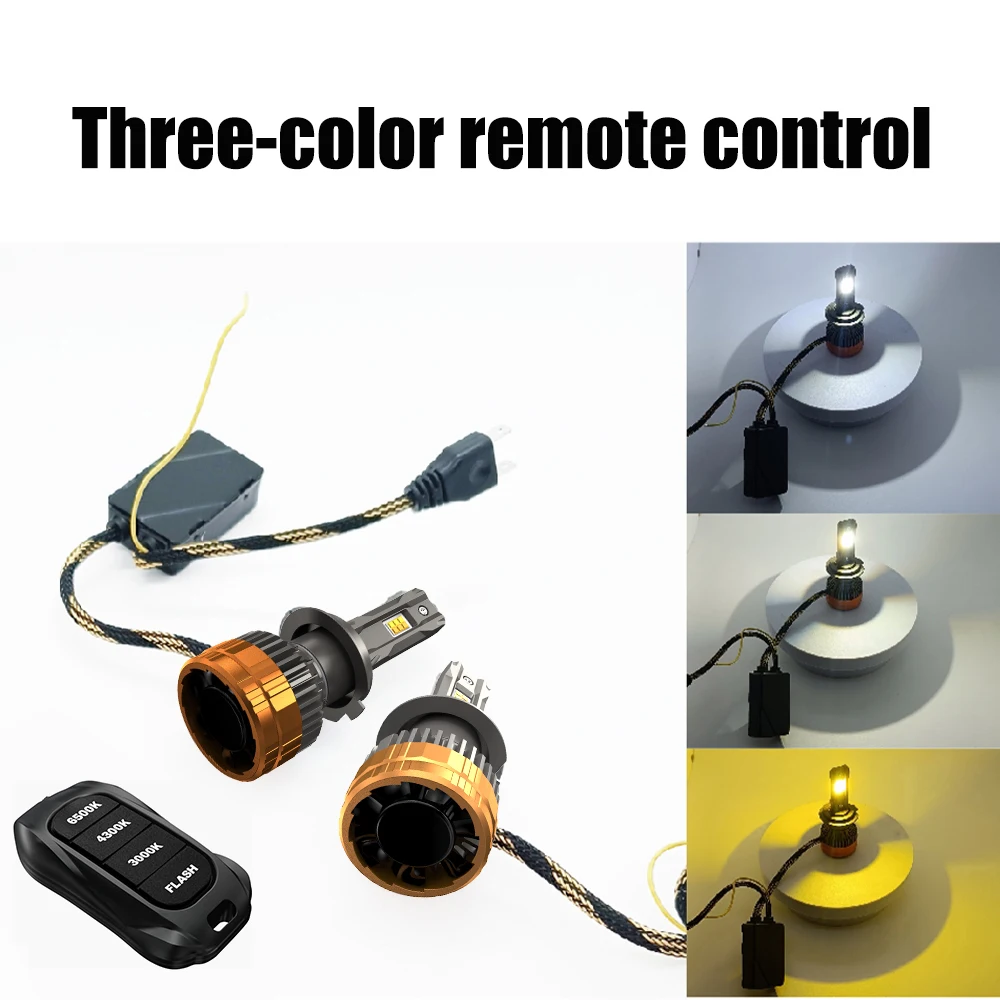 2800W  H4 LED Headlights with H1 H7 H11 9005 9006 9012 6500K 4300K 3000K Three Color Remote Control for Car Headlights Lights