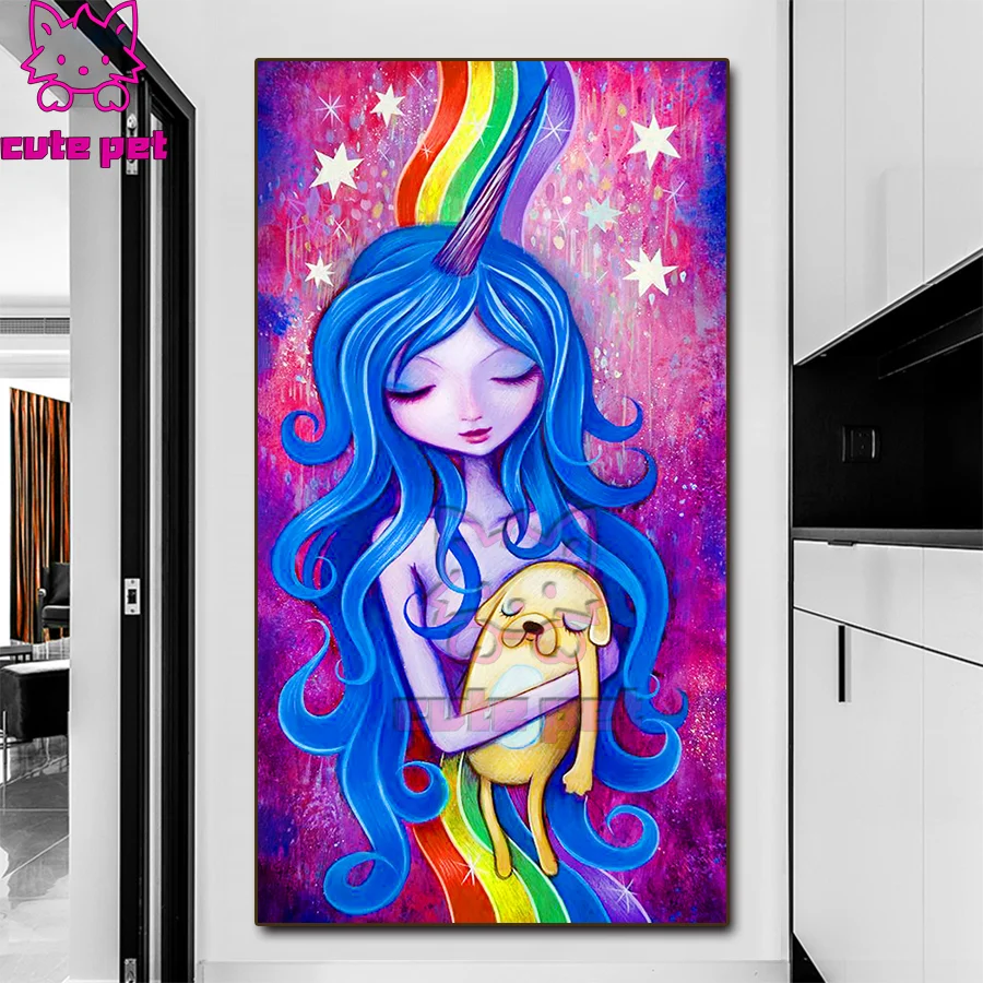 5D diy diamond painting kit Cartoon rainbow unicorn girl cross stitch mosaic embroidery diamond round square stones decor large