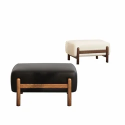 Stylish Wood Stool - Modern Minimalist Square Solid Wood Stool with Leather Seat, for Nordic-Style Living Rooms Shoe Changing