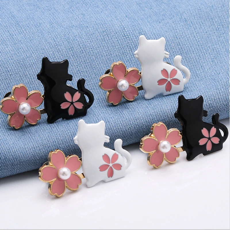 1 Pair No Sewing Adjustable Waist Clips Sakura Cat Trousers Waist Buckles for Jeans Pants Skirts Fit Reduce Waist Snap Button